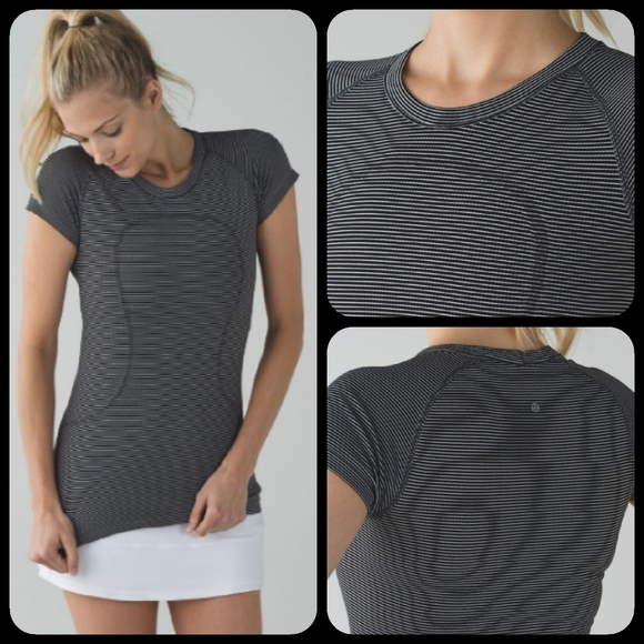 lululemon athletica Tops - Lululemon Swiftly Tech Hyper Stripe Black Shirt Sold!!!
